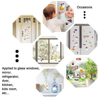 Whaline 32Pcs Halloween Thick Gel Window Clings Cute Ghost Pumpkin Boo Gel Decals for Holiday Home Classroom Nursery Glass Decor, 2 Sheets