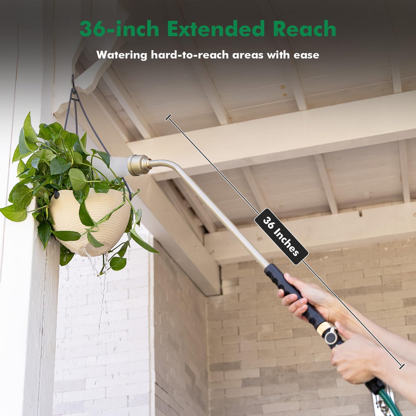 RESTMO Extra Long 36 Inches Watering Wand, Heavy Duty Metal Hose Wand with Thumb Flow Control, Gentle Soft Full Shower Sprayer Wand for Hanging Baskets, Shrubs, Plants, Flowers, Garden and Lawn