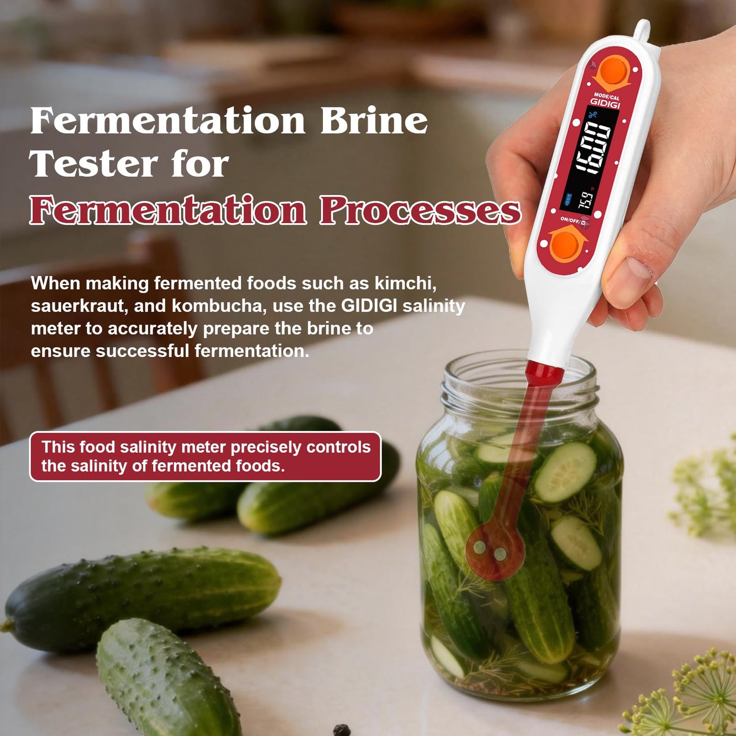 GIDIGI Salinity Meter Food Digital Salt Tester Portable Salinometer Reader Measure Salt in Fermenting Hot Soup Cooking Water Salty Food Liquid EC TDS Meter Hydrometer for Lab Water Test Aquaculture