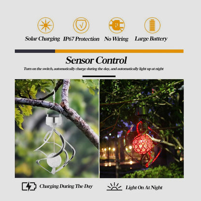 Powstro Solar Hanging Crystal Ball LED Lamp for Lawn Garden Outdoor Decor