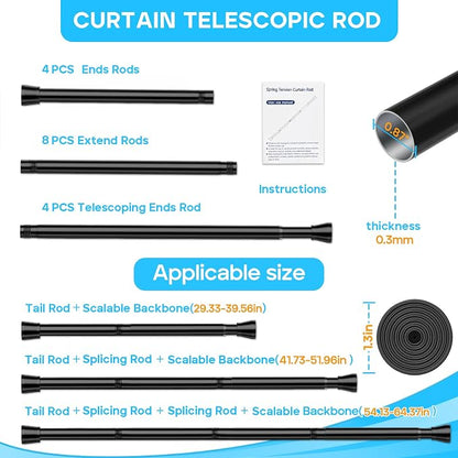 MEXAU 4 Pack Black Shower Curtain Rod 30 To 64 Inch Black Shower Tension Rod 7/8" Adjustable Curtain Rod No Drilling Spring Tension Curtain Rod Shower Rods for Bathroom Windows Doorways Closet
