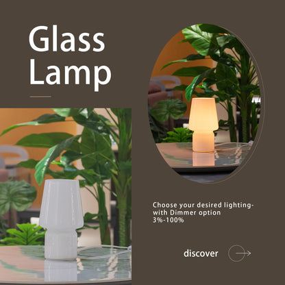 SUREYOND Mushroom Lamp,Mother's Day Gifts,Small Table Lamp,Cute Nightstand Kitchen Mini Lamp,Glass Table Lamp,Suitable for Bedrooms, Kitchens, Living Rooms, Bedside, Girl Gifts（White）