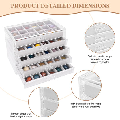 Rock Display Case,Rock Collection Box,90 Grid Rock Collection Display Case, Rocks Collections Storage,Acrylic Clear Displays Cases Organizer for Gemstone Fossil Crystal Stone Collectibles