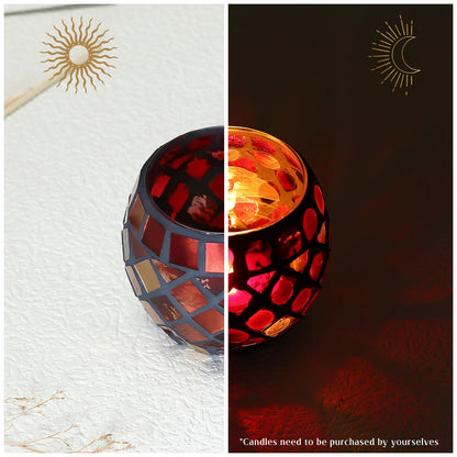 Ipetboom Glass Votive Candle Holder - Christmas Candle Holders Red Mosaic Tealight Candlestick Xmas Dining Table Centerpieces for Home Wedding Decorations Romantic Decor Party Ornament - 3.34x2.75in