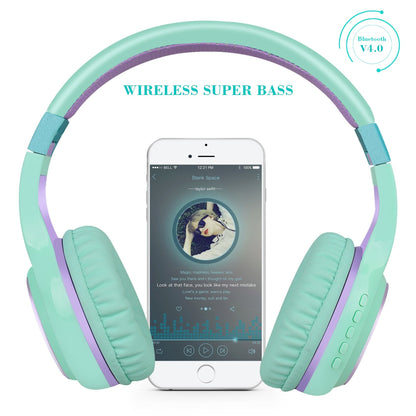 Riwbox Bluetooth Headphones, XBT-80 Folding Stereo Wireless Bluetooth Headphones Over Ear with Microphone and Volume Control, Wireless and Wired Headset for PC/Cell Phones/TV/Gym (Purple Green)