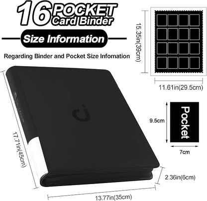 D DACCKIT Card Binder 16 Pocket - Fits 1024 Cards，4X4 Ringless Card Album with Sleeves for Trading Cards & Sports Cards（Model A，Classic Black）