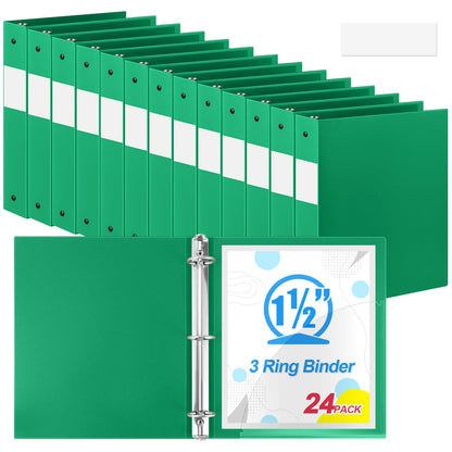 Henoyso 24 Pcs Green 1.5" 3 Ring Plastic Binder Bulk, 1 1/2 Inch Soft Flexible Binders Round Rings, Fits Letter Size 8.5'' x 11'' Paper, Holds 350 Sheets, for School Office (1.5 Inch)