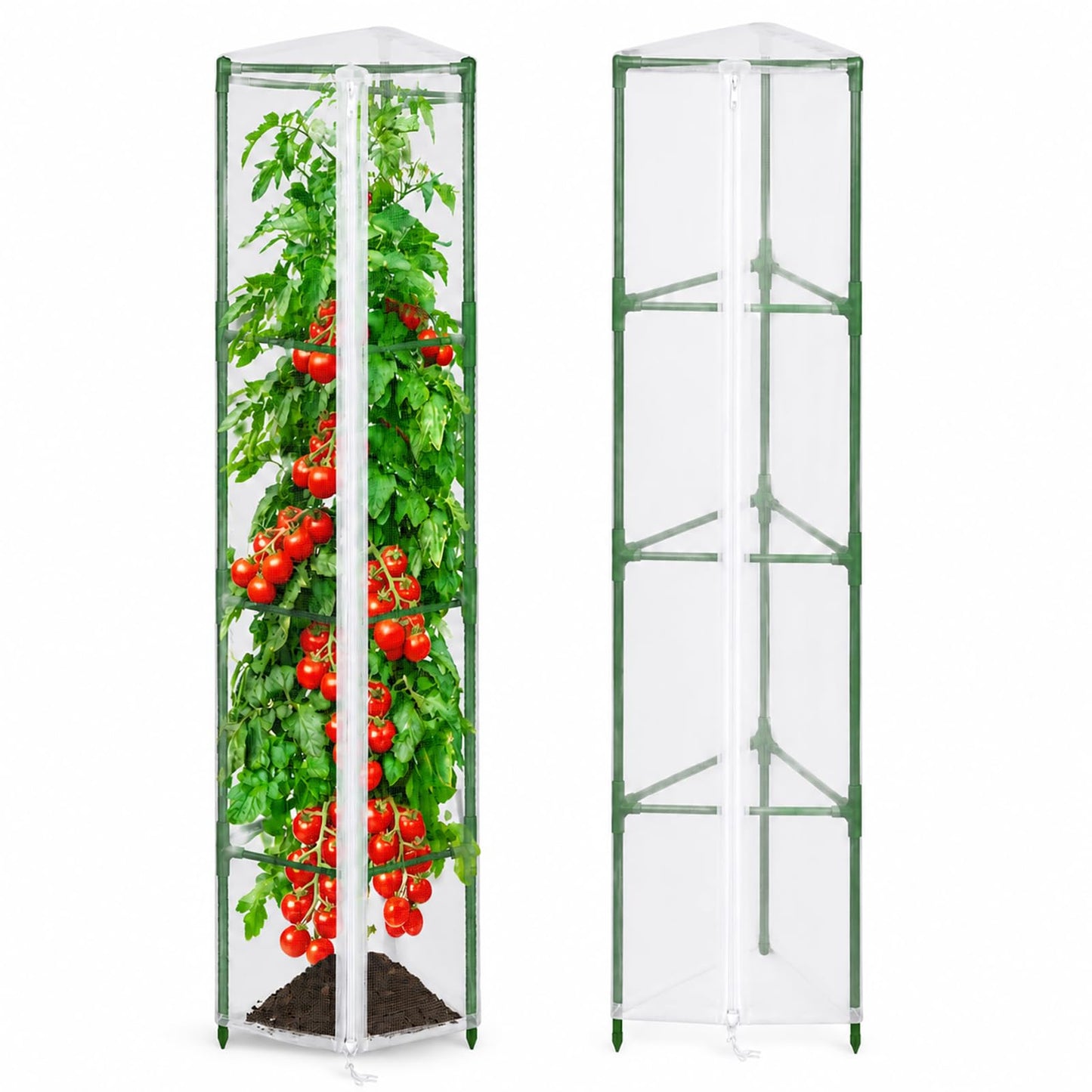 Halatool Garden Tomato Plant Cover Netting, Fits 55–72" Tall Tomato Cages, Garden Bird Netting with Zipper & Drawstring, Insect Barrier, Plant Covers from Insects Animals, 2 Pack, 61"×15.7"