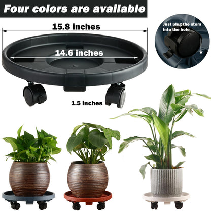 3 Pakcs Large Plant Caddy with Wheels 15.8" Rolling Plant Stands Heavy-duty Plastic Plant Roller Base Pot Movers Plant Saucer on Wheels Indoor Outdoor Plant Dolly with Caster Tray Coaster, Black