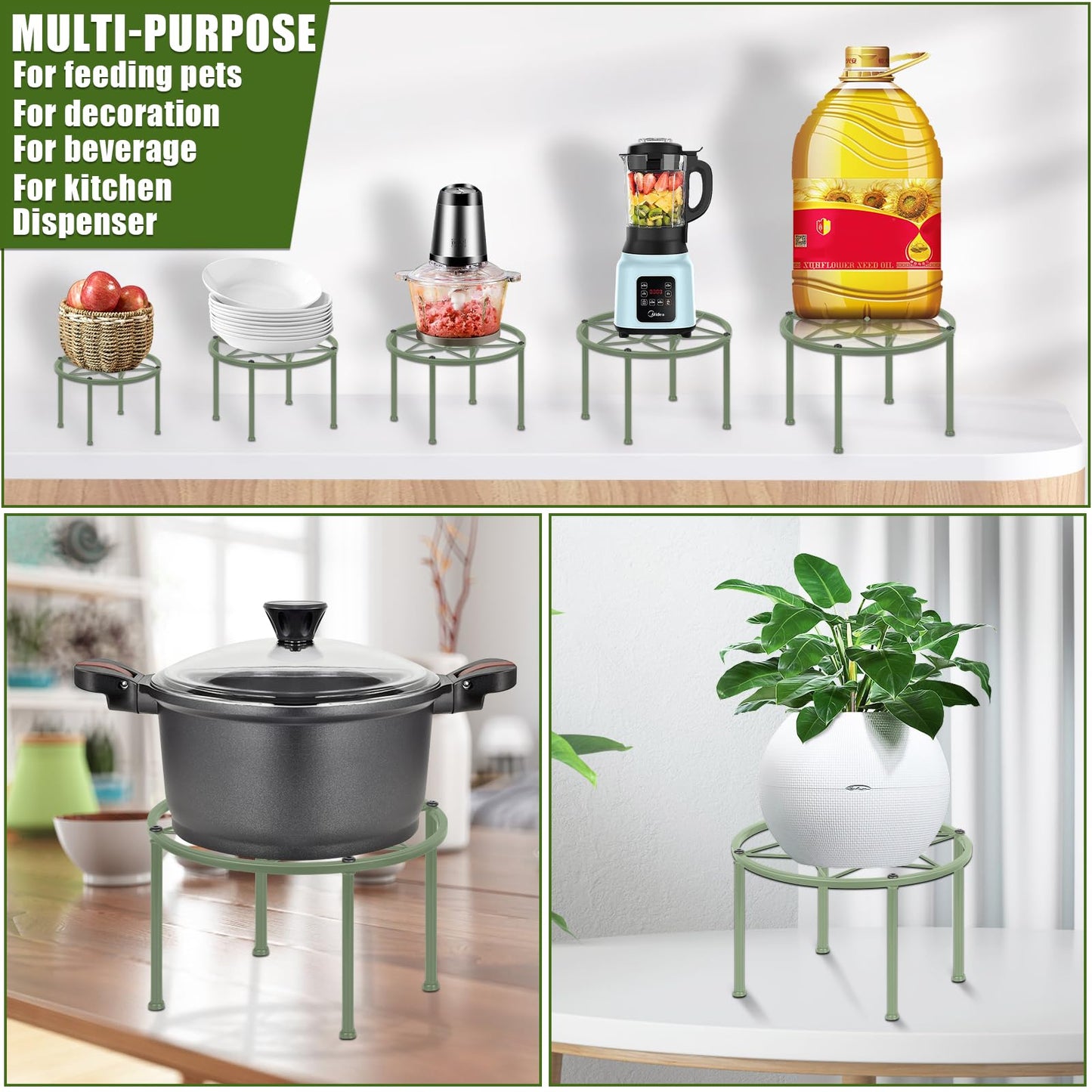 lokeisna Set of 8 Plastic Planter & Metal Plant Stands for Home Indoor and Outdoor