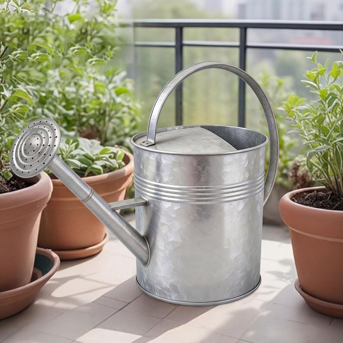 9.5L Metal Watering Can for Outdoor Garden, Galvanized Steel Large Watering Can Pot with Top Handle and Long Spout, Rust-Resistant Water Can for Flower, Lawns, and Farm Use