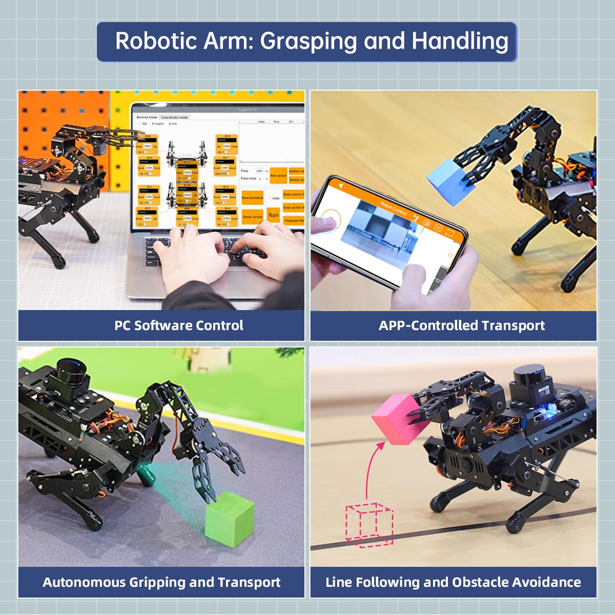 PuppyPi Robot Dog with ChatGPT Large AI Models AI Embodied Intelligence ROS Robotic Dog Vision Scene Voice Understanding SLAM Mapping Navigation Bionic Quadruped Robot, Advanced Kit & RaspberryPi5 4GB