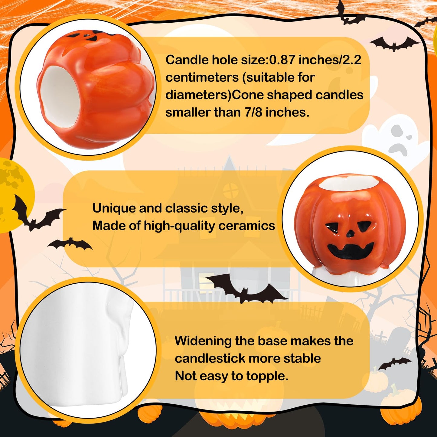 LemonRoad 6 Pcs Halloween Taper Candle Stick Holder Ceramic Ghost Holding Pumpkin Candlestick Holder Bulk Cute Halloween Decor Indoor Ghost Figures for Party Favors Gifts Table Centerpieces