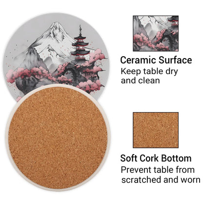 QsirBC Japanese Tower Coasters Set of 4 for Drinks Coffee Table