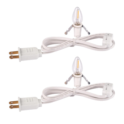 OHLGT 2 Sets Accessory Cord with 2 LED C7 Light Bulb, 5Ft Salt Lamp Cord Replacement with On/Off Switch Plugs E12 Socket for Halloween Pumpkin, Christmas Village House, Holiday Decorations and Crafts