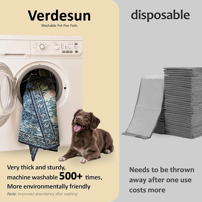 Washable Pee Pads for Dogs, Reusable Puppy Potty Training Pads, Ultra-Absorbent Thick Waterproof Leak-Proof Non-Slip Pads & Mat for Crate, Playpen, Floor, Whelping & Housebreaking , 2 Pack 54"x54"