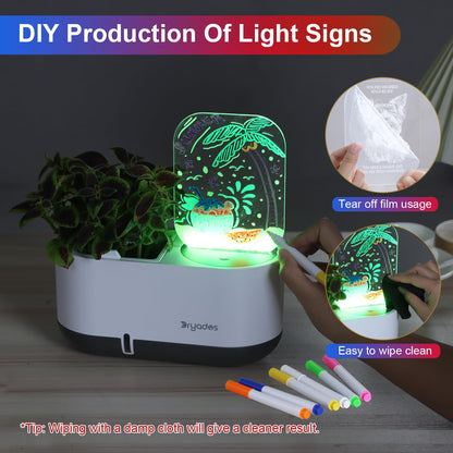 DRYADES Self-Watering Plant Pot with LED Note Board & 7 Colors Pen, Led Acrylic Message Board with Plant Pot,Dog Board Night Light with Planting Pot for Mother's Day/Children's Day Gifts(No Plant)