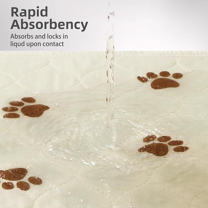 PUPTECK Washable Pee Pads for Dogs - Waterproof Reusable Puppy Potty Training Pads Whelping Mat - Fast Absorption Non-Slip Pet Food Feeding Mat (Beige, 24x36 Inch (Pack of 4))