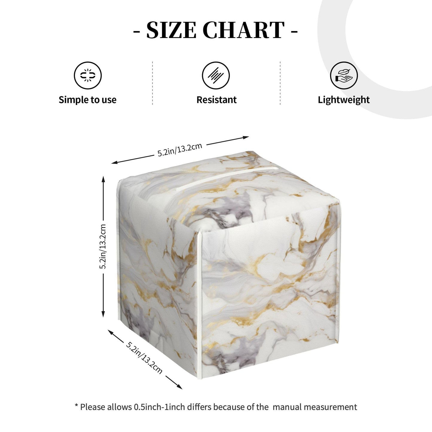 White Gold Marble Tissue Box Cover Square, Modern Abstract Marble Texture Tissue Box Holder Waterproof Leather Facial Paper Organizer Dispenser for Bathroom Home Car Nightstand Vanity Desk