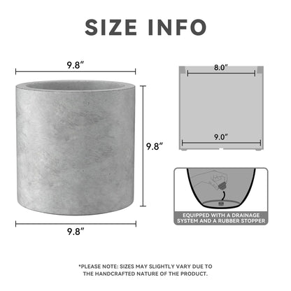 Kante 9.8" Dia Round Concrete Planter, Modern Style Large Cylindrical Plant Pot with Drainage Hole and Rubber Plug for Indoor Outdoor Patio, Natural Concrete