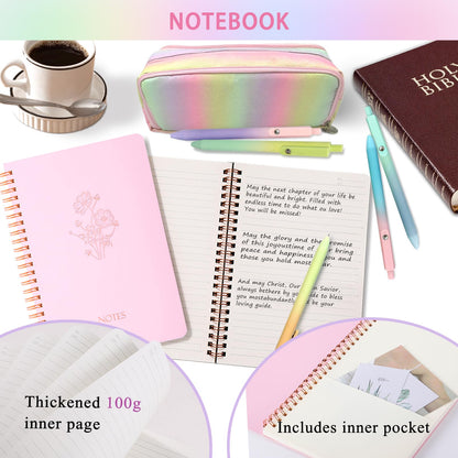 52Pcs Aesthetic Bible Study Supplies,Bible Journaling Kit Note Taking Sets for Women, with Large Rainbow Pencil Pouch, Journal Notebook,No Bleed Highlighters and Pens,Sticky Notes, (Multicolor)