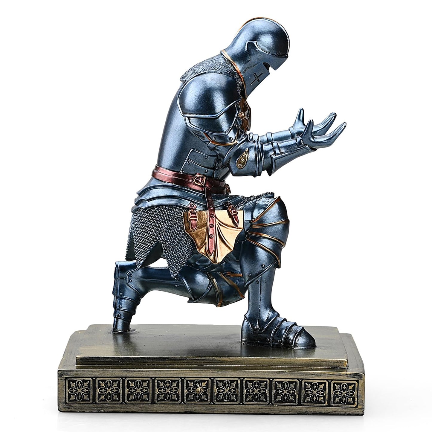 Amoysanli Medieval Armored Warrior Knight Pen Holder Desk Organizers and Accessories Resin Pencil Holder Paperweight as Gift with a Cool Letter Opener for Desk (Blue)