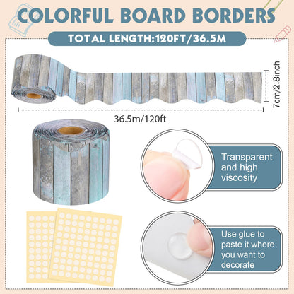 Tenceur 120 Feet Bulletin Board Borders Wooden Pattern Straight Rolled Border Trim Wood Straight for Classroom Schools Office Decoration(Gray Blue)
