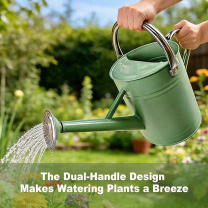 Watering Can for Outdoor&Indoor Plants，1 Gallon Metal Watering Can with with Removable Spout，Galvanized Steel Garden Flower Water Can Plant Watering Pot with 2 Stainless Steel Handles，Cream Green