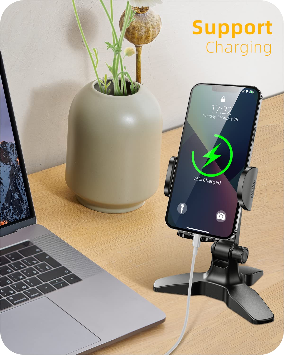 APPS2Car Heavy Duty Phone Stand - Adjustable Desktop Holder for Video Calls, Compatible with 4.7-6.8" Smartphones & Thick Cases, Perfect for Home Office