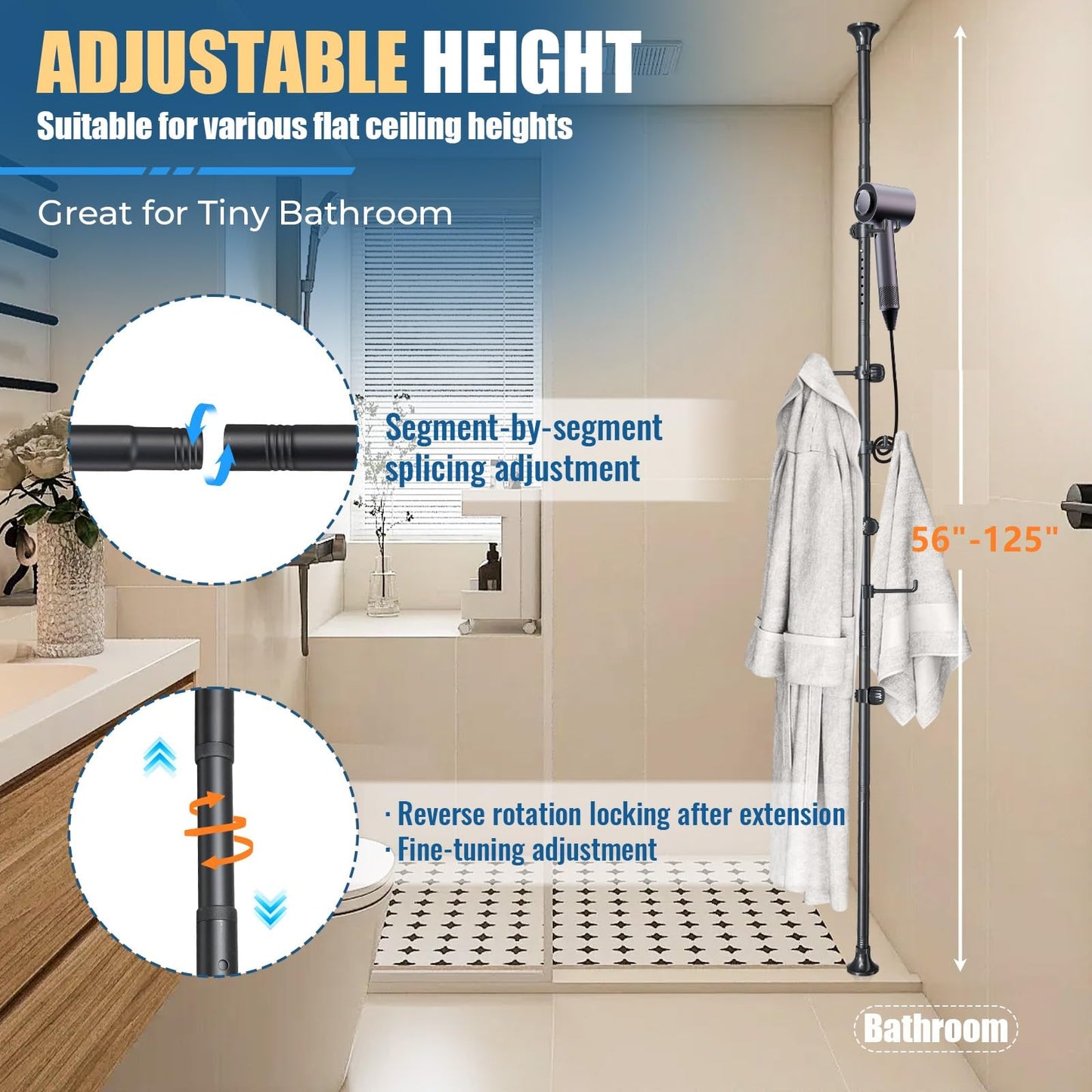 EUIJOIP Coat Rack Freestanding with 12 Hooks - Multi-Purpose Organizer for Entryway, Bathroom, Corner & Plant Storage, No Drilling, Height Adjustable, Stainless Steel