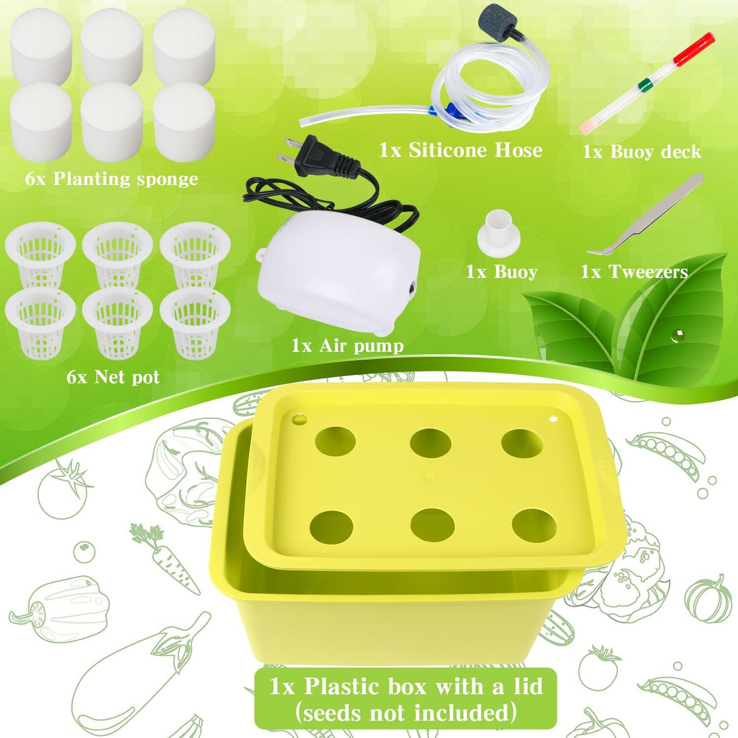 Aunifun Hydroponics Grower Kit Hydroponic SystemSelf Watering Indoor Hydroponics Tools DIY Planting Container Include Aquarium Air Pump Buoy Planting Box
