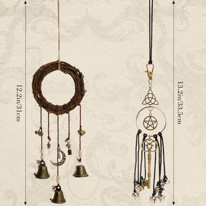 2 Pieces Witch Bells for Door Knob, Witch Wind Chimes Hanger Protection, Witchcraft Supplies Witchy Things, Magic Witching Bell Wreath Decor for Home Door Room (Black-New)