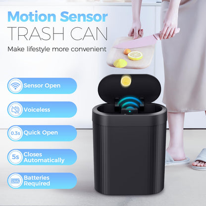 jinligogo 5 Gallon Bathroom Trash Can with Lid, Automatic Motion Sensor Black Trash Can, Touchless Slim Waterproof Garbage Bin for Kitchen, Bedroom, Office, and Bathroom