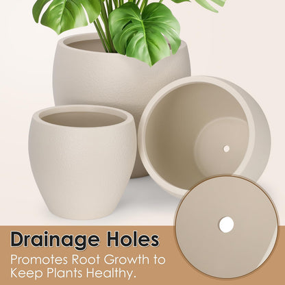 YNNICO Plant Pots 17.5/14.8/12.2 inch Set of 3, Flower Pots with Drainage Holes, Large Planters for Indoor Outdoor Garden Plants and Flowers. (Light Beige)
