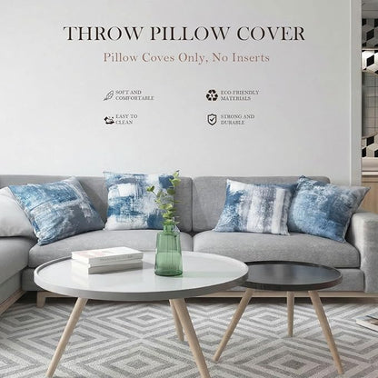 Set of 4 Blue and Grey Abstract Art Artwork Pillow Cover 20 x 20 Inch, Gallery Modern Decorative Throw Pillows Cushion Cover for Bedroom Sofa Living Room
