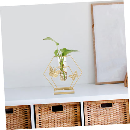 Hemobllo Hydroponic Glass Vase Metal Stand Desktop Flower Planter for Home Decor Unique Terrarium for Indoor Plants Modern Decorative Vase
