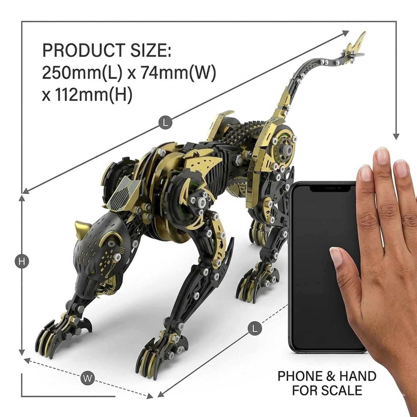 3D Metal Puzzle for Adults, 506Pcs Steampunk Mechanical Leopard Model Kits to Build, DIY Creative Art Desktop Ornament for Home Office Decor (BlackGold)