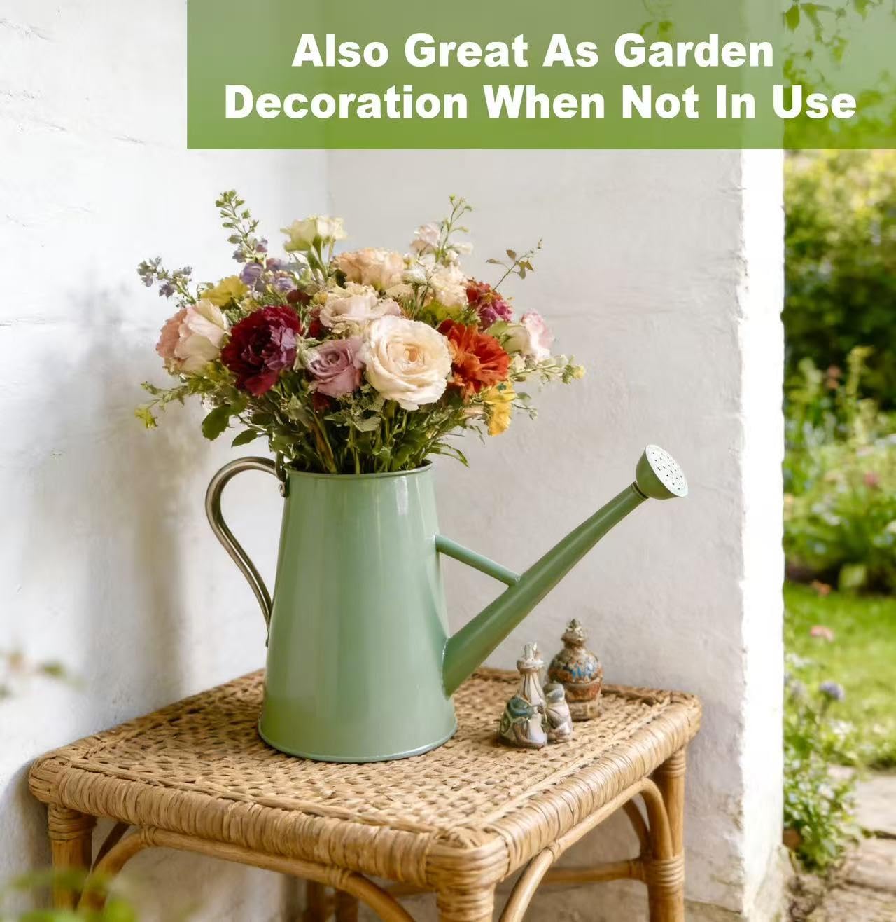 Watering Can for Outdoor&Indoor Plants，1.5 Gallon（5.7L） Metal Watering Can with with Removable Spout，Large Galvanized Steel Garden Flower Water Can Watering Pot with 2 Handles，Cream Green