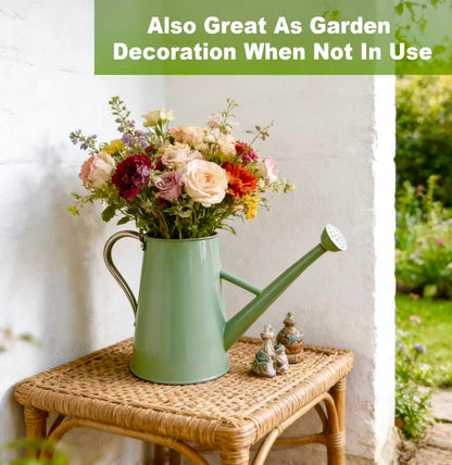 Watering Can for Outdoor&Indoor Plants，1.5 Gallon（5.7L） Metal Watering Can with with Removable Spout，Large Galvanized Steel Garden Flower Water Can Watering Pot with 2 Handles，Cream Green