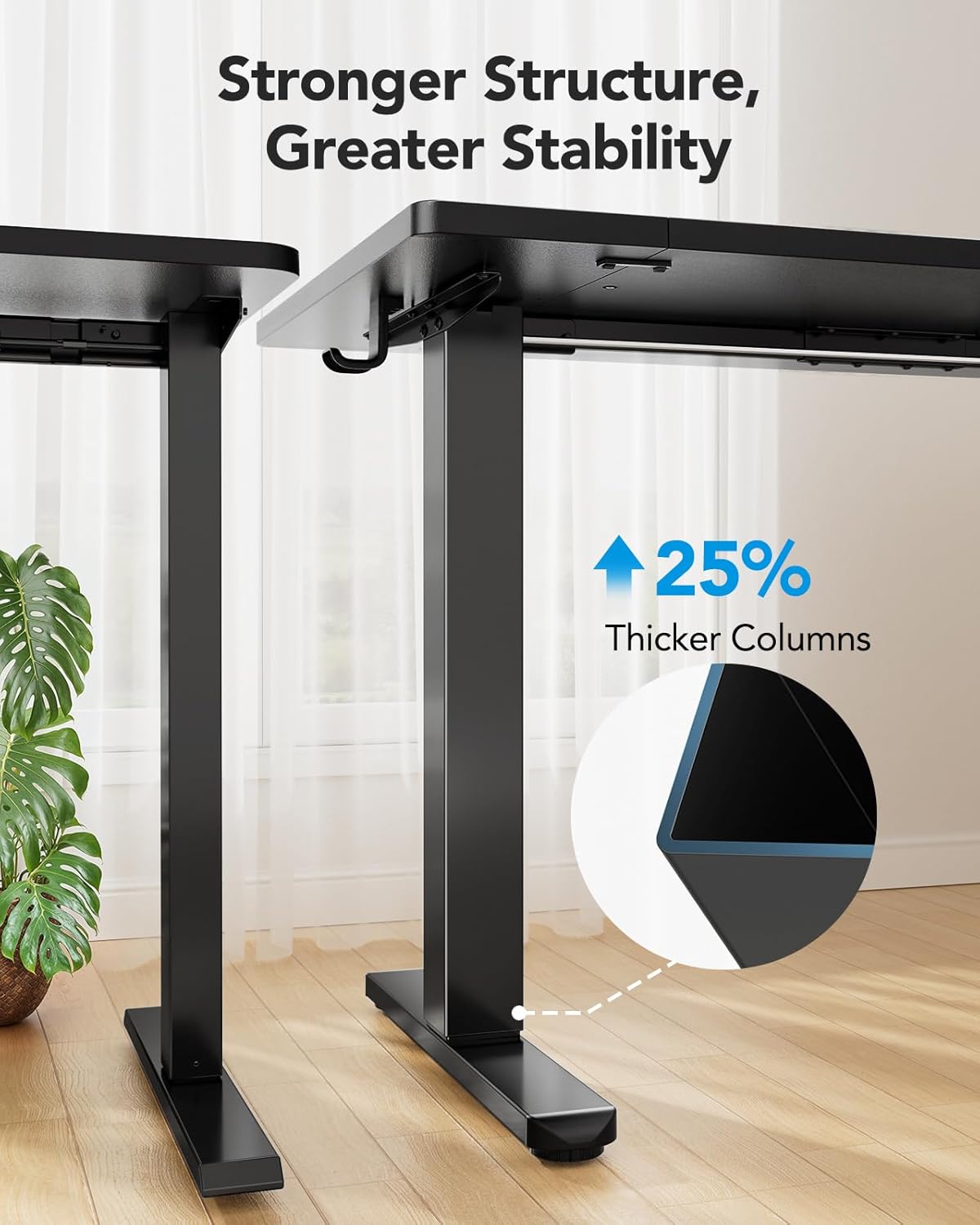 HUANUO 55 x 24 inch Electric Standing Desk, Height Adjustable Table with Headphone Hooks & Cable Manager, Sit to Stand up Desk for Home Office, Black