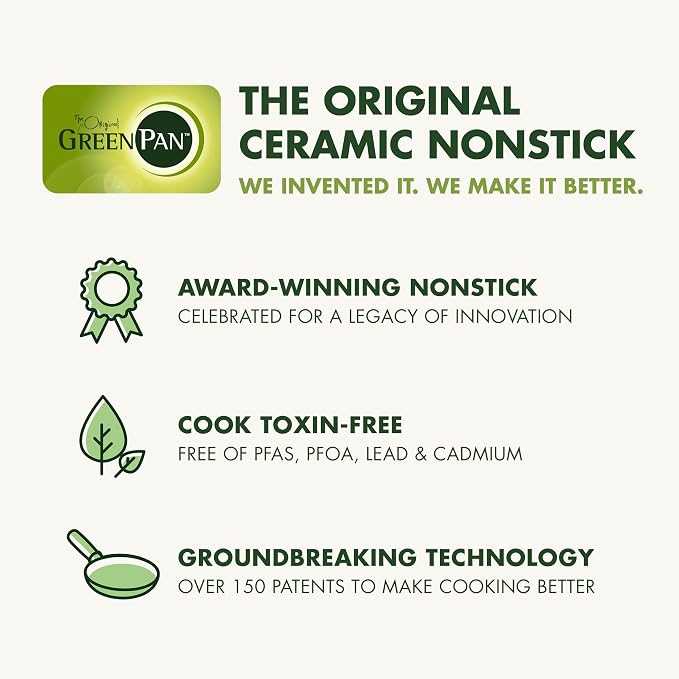 GreenPan Nova 10-Piece Nonstick Cookware Set, PFAS-Free Ceramic Pots & Pans with Silicone Cooking Utensils, Durable Fast Heating, Induction Ready, Oven Safe to 600°F, Dishwasher Safe, Pistachio Green