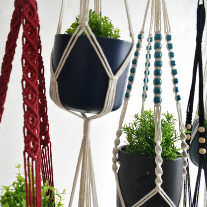 Macravine 8-Pack Macrame Plant Hanger, Boho Indoor Window Pot Hanger with Wooden Beads, Hanging Flower Pot Holder,Creative Handmade Chic Plant Basket Length 39″(no Pot&Plant Included)