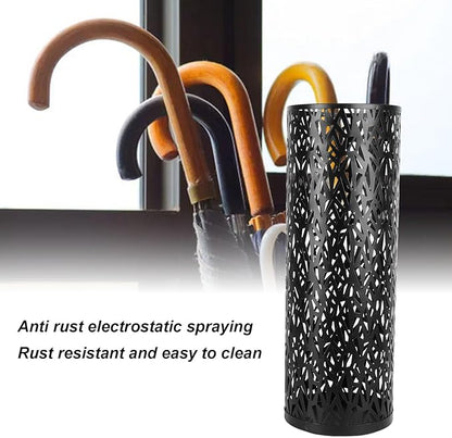Metal Round Umbrella Stand Rack,Umbrella Holder Organizer Bin Hollowed Freestanding Canes Walking Sticks Holder for Entryway Home Hotel Office Decor (L)