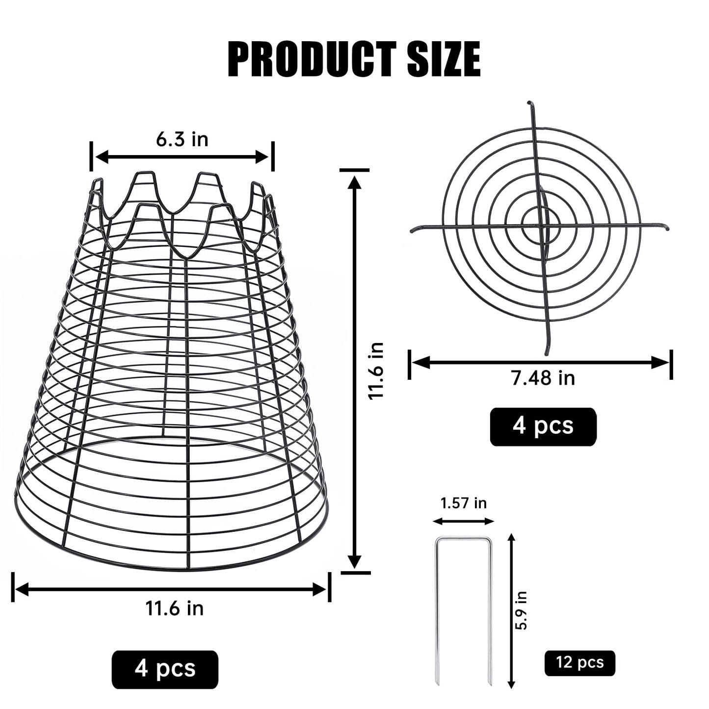 Qaobo 4 Pcs 11.6"×11.6" Plant Protectors from Animals, Sturdy Metal Plant Cages for Outdoor Plants, Reusable Wire Garden Cloches, Plant Protector to Keep Squirrels, Rabbits, Birds, Black