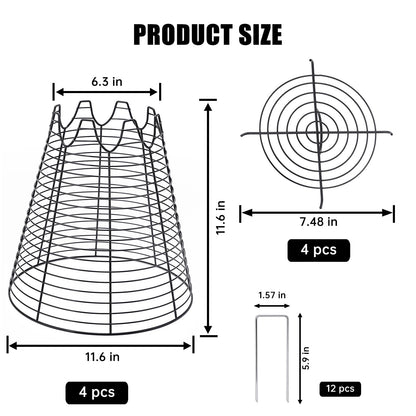 Qaobo 4 Pcs 11.6"×11.6" Plant Protectors from Animals, Sturdy Metal Plant Cages for Outdoor Plants, Reusable Wire Garden Cloches, Plant Protector to Keep Squirrels, Rabbits, Birds, Black