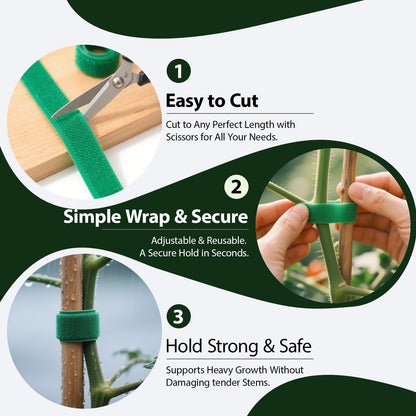 4 Rolls Plant Ties, Adjustable Garden Tape for Plant Twist Ties, Reusable Thicker Support for Growing Green Tape, Strong Grip, Tomato Vines Indoor Outdoor, 50 Ft X 0.47 Inch