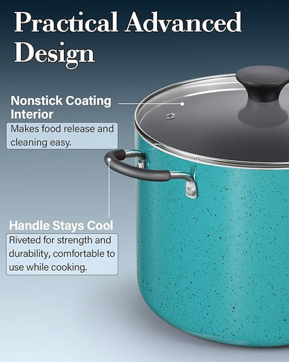 Cook N Home Professional 10.5 Quart Nonstick Stock Pot with Lid, Riveted Handles, Big Soup Pot for Holiday Feasts, Stockpot with Even Heating, Induction Cookware, Oven & Dishwasher Safe, Turquoise