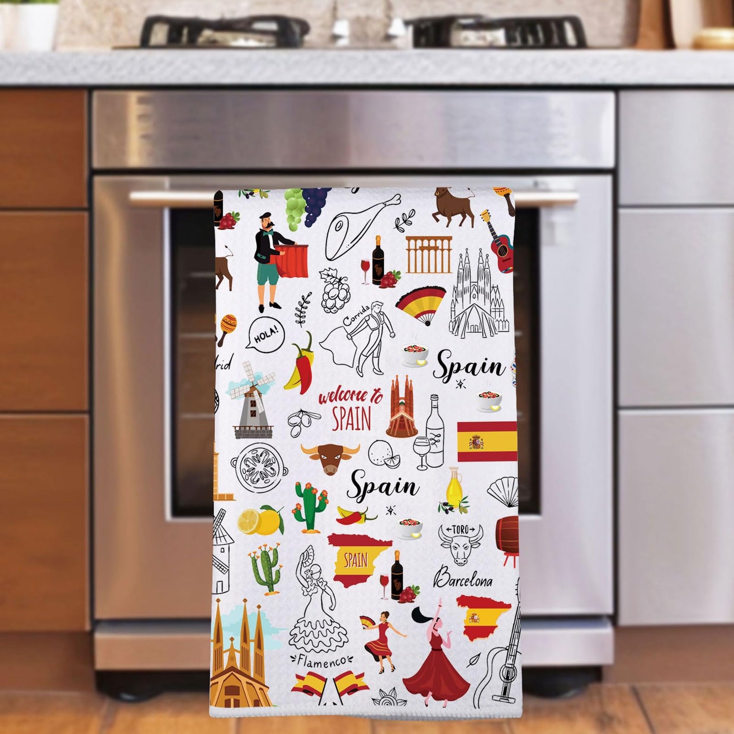 JNIAP Spain Kitchen Towels Spain Lover Gift Spanish Kitchen Towels Spain Dish Towel Spain Themed Gift Espana Gifts (Spain KT)