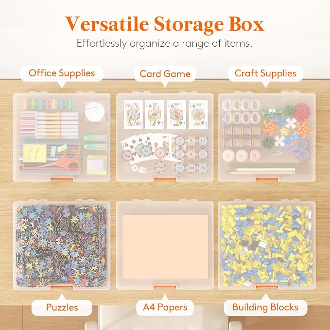 Lifewit 4 Pcs Board Game Storage Boxes, 12.2x10.6'' Paper Container with Secure Latch, Plastic Portable Organizer with Handle & Labels for File,Document, Puzzles, Cards, Art Supplies