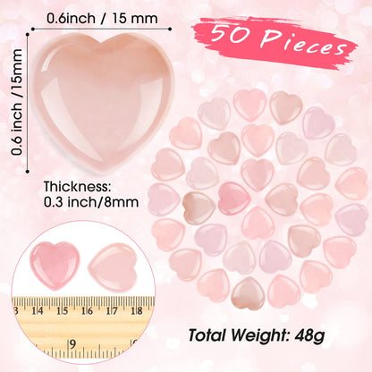 Fumete 50 Pcs Quartz Rose Heart Palm Stone Pieces Natural Healing Crystal 0.6 Inch Heart Shaped Pocket Gemstone Carved Palm Worry Stone
